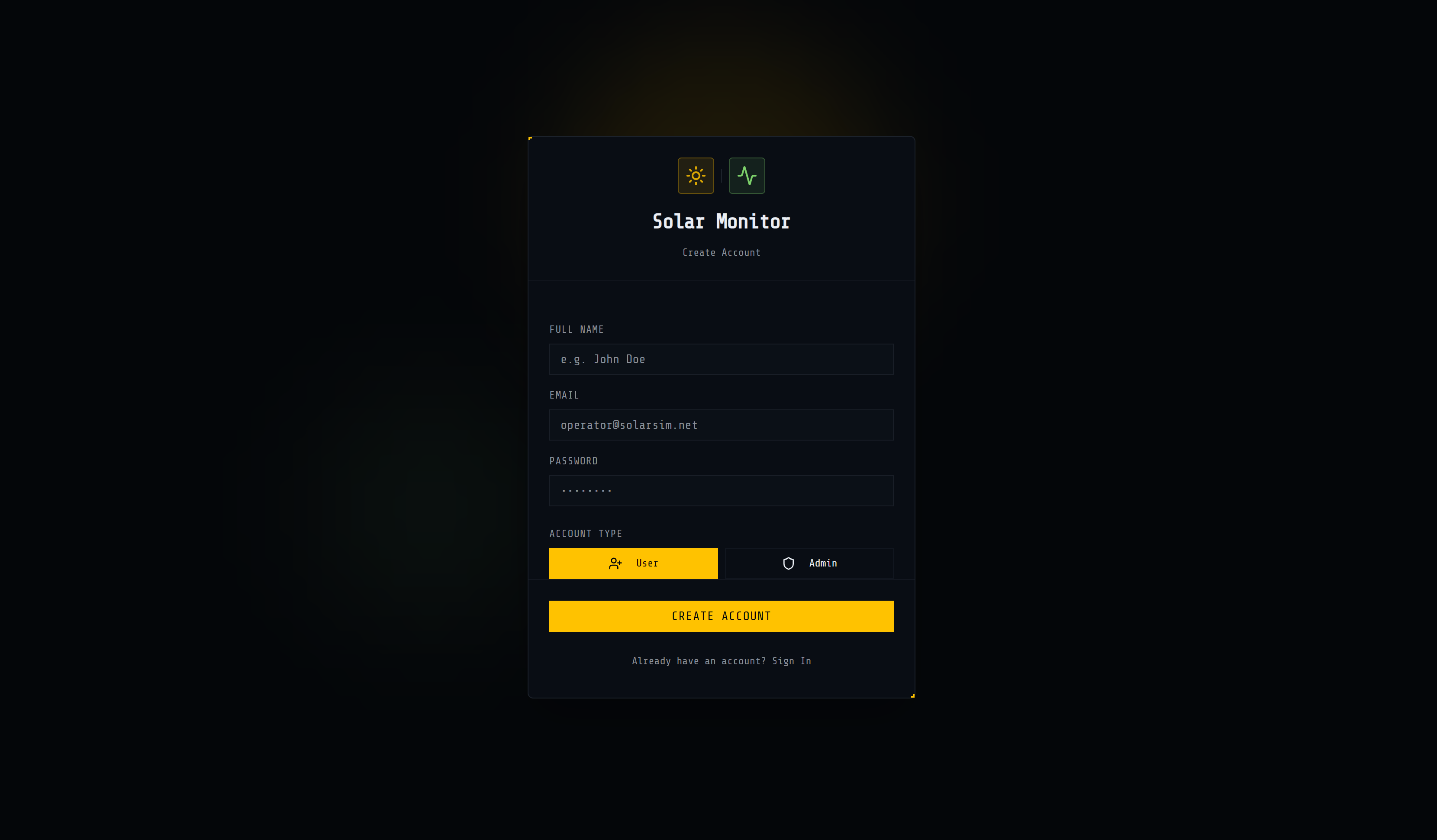 Registration page